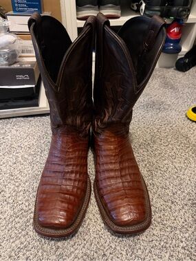 Tecovas William Dark Pecan Caiman Cowboy Boots Men's 10.5 D